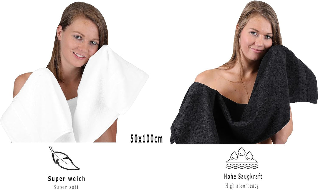 Betz 6-TLG. Handtuch-Set Premium 100% Baumwolle 2 Duschtücher 4 Handtücher Farbe weiss und schwarz