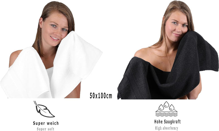 Betz 6-TLG. Handtuch-Set Premium 100% Baumwolle 2 Duschtücher 4 Handtücher Farbe weiss und schwarz