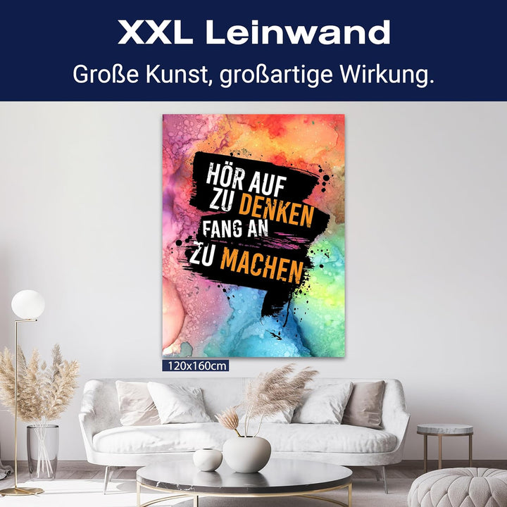 wandmotiv24 Motivations Motiv als Leinwandbild, 100x75cm, Hochformat, hör auf zu Denken, bunt, Orang