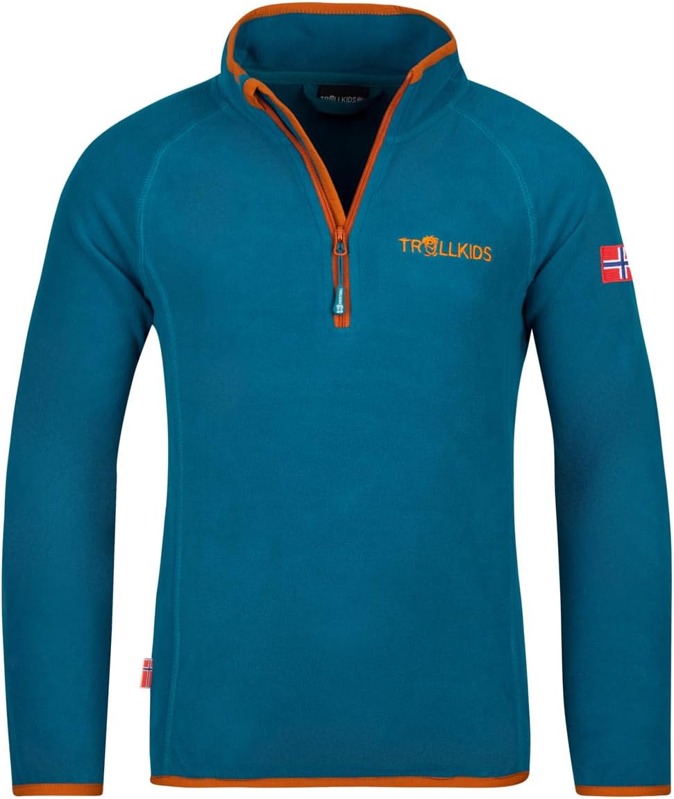 Trollkids Kinder Fleece-Pullover Nordland mit Reissverschluss 92 Dunkelblau/Zimt, 92 Dunkelblau/Zimt
