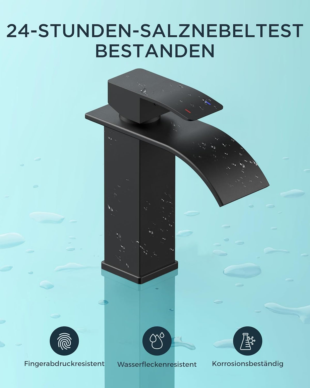 FORIOUS Wasserhahn Bad Schwarz,Wasserfall Waschtischarmatur Einhandmischer Armatur Waschbecken mit A