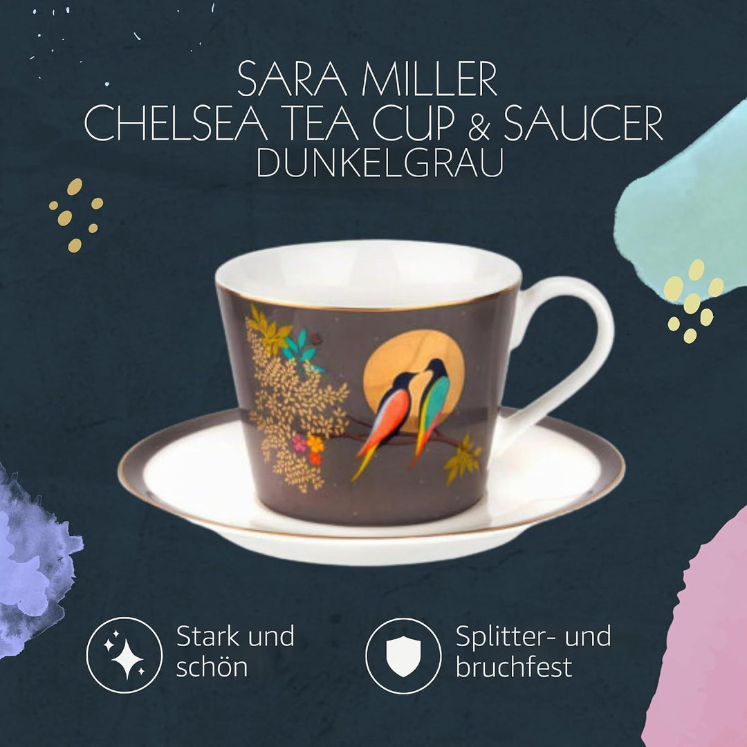 Sara Miller London Sara Miller for Portmeirion Chelsea Cup and Saucer, Ceramic Grey, 230 x 185 x 95