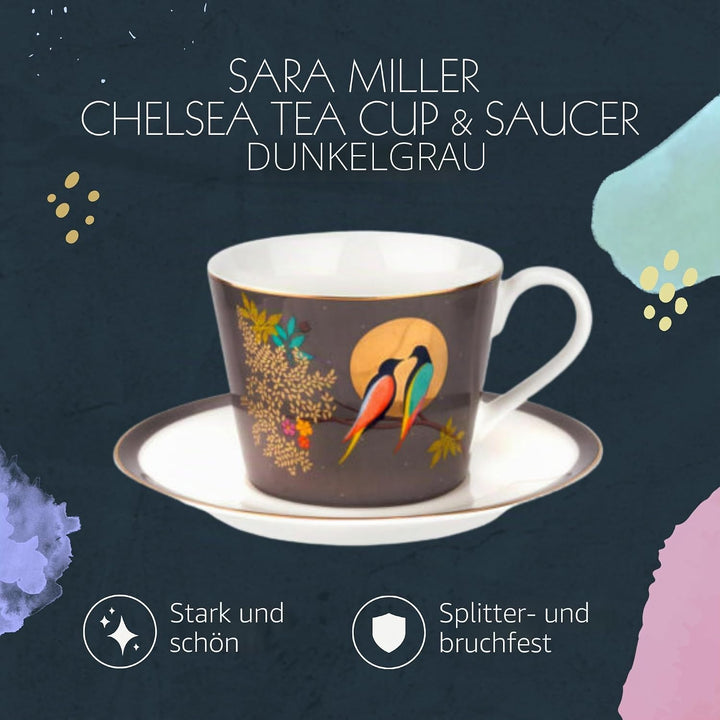 Sara Miller London Sara Miller for Portmeirion Chelsea Cup and Saucer, Ceramic Grey, 230 x 185 x 95