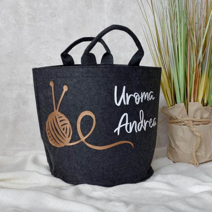 personalisierter Strickkorb aus Filz | Aufbewahrung für Wolle und Garn | Utensilo zum Stricken oder
