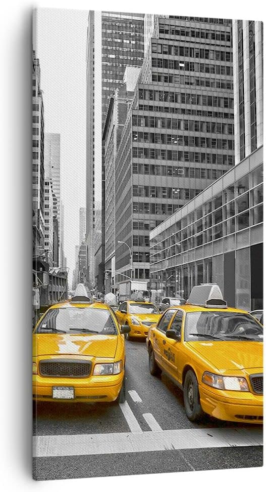 Bilder auf Leinwand 55x100cm Leinwandbild mit Rahmen Taxi Stadt Strasse Transport Gross Wanddeko Bil