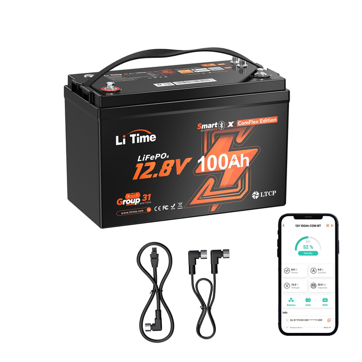 LiTime LiFePO4 12V 100Ah Lithium Batterie Bluetooth mit Victron System, CAN/RS485 Kommunikation, 100