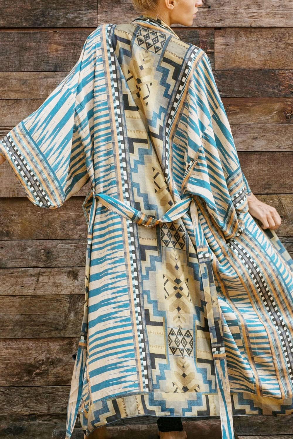 YouKD Böhmische Kimono-Langarm-Strickjacke Strand Badeanzug vertuschen Maxikleid für Frauen