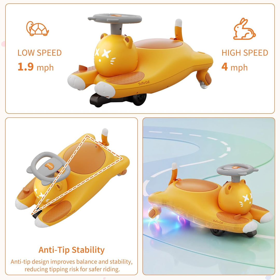 Kinder Elektro-Wackelauto Mit Pedal | Batteriebetriebenes Twist-Spielzeug | Niedliches Cartoon-Katze