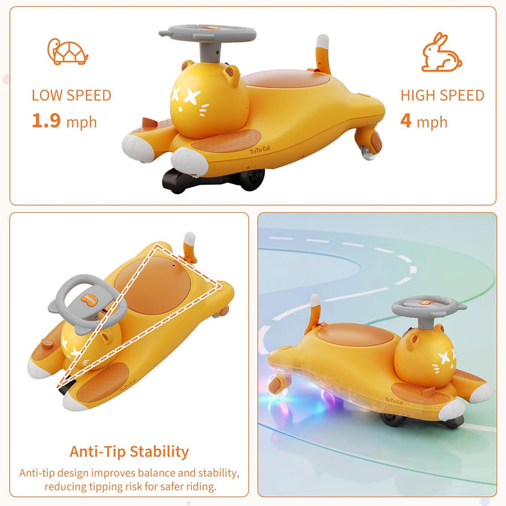 Kinder Elektro-Wackelauto Mit Pedal | Batteriebetriebenes Twist-Spielzeug | Niedliches Cartoon-Katze