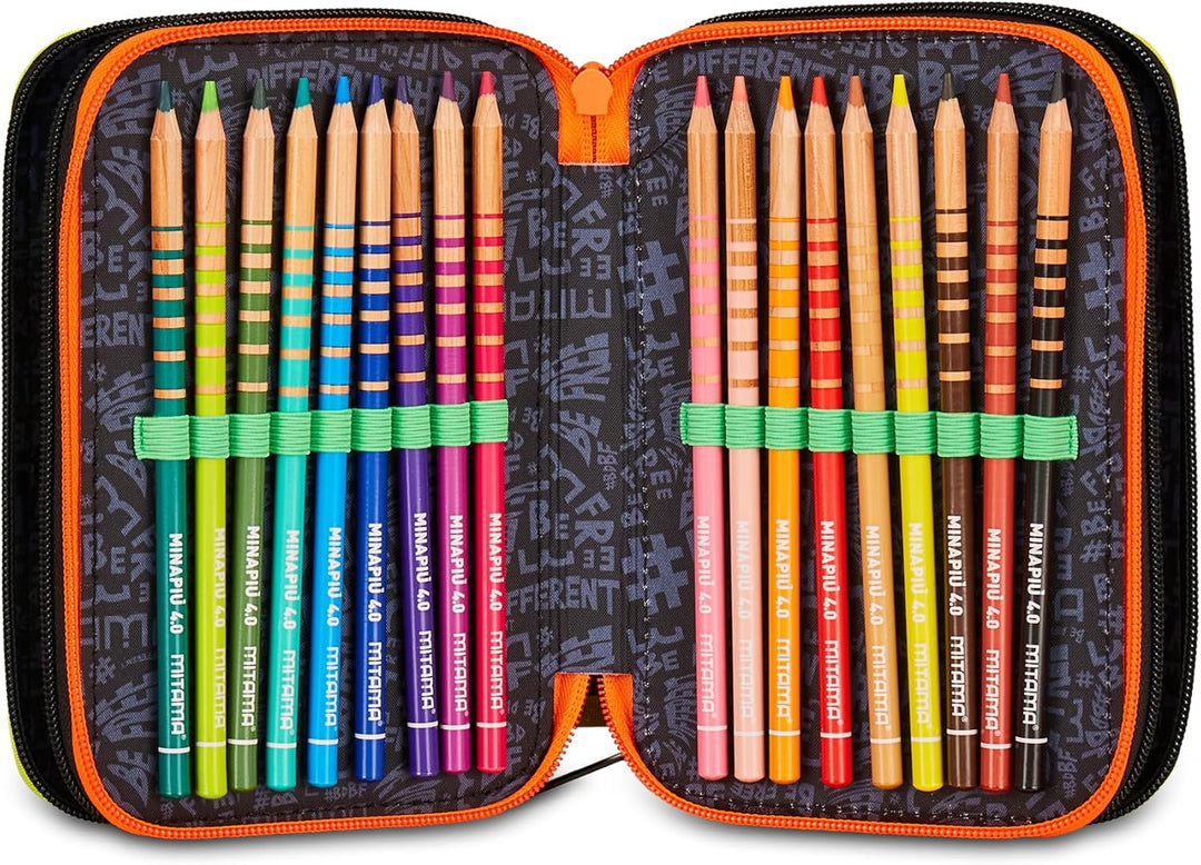 Mitama Federmäppchen mit 3 Fächern und 47 Teilen, gefülltes Schüleretui, Federtasche für Schreibware