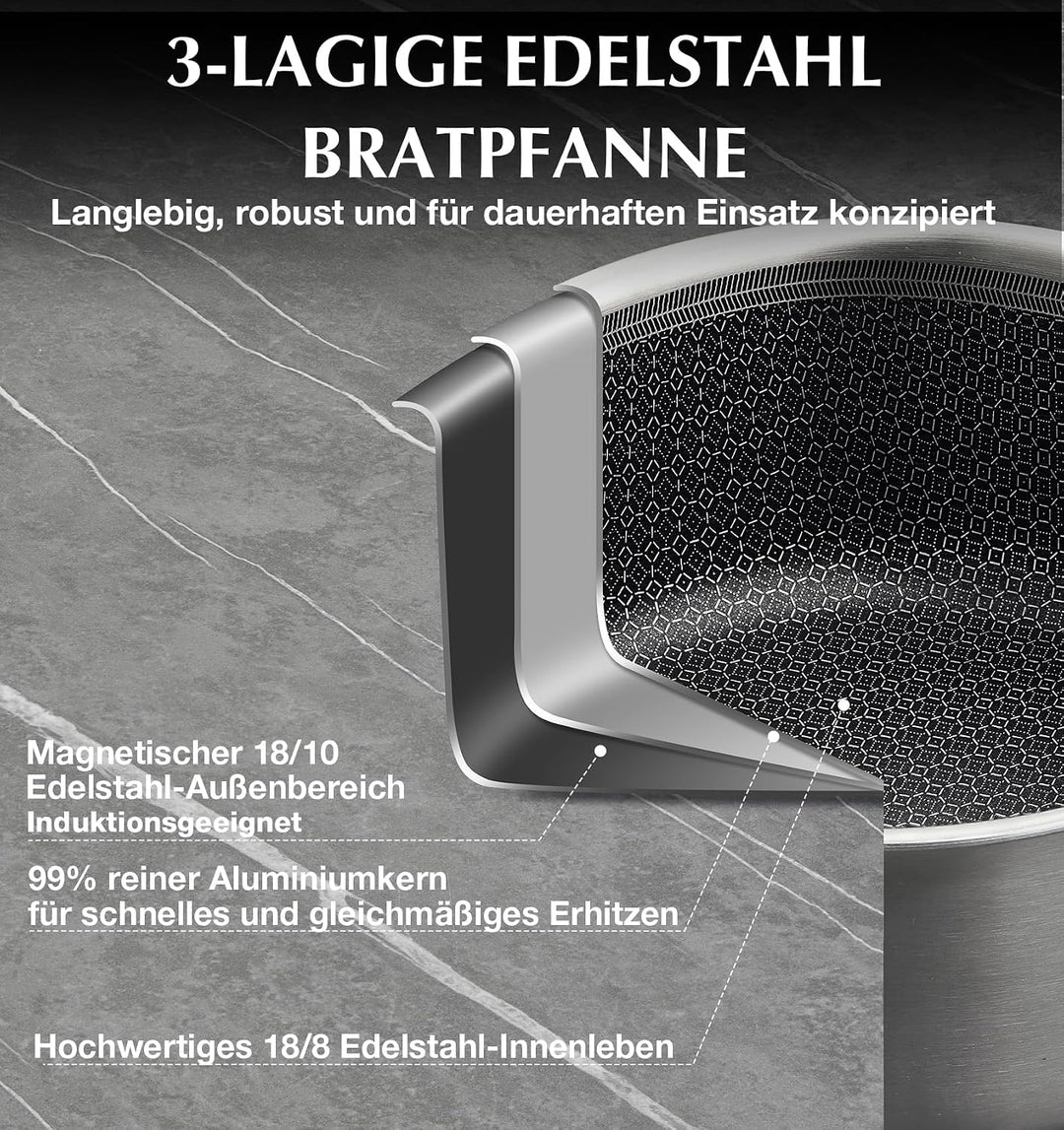 KOCH SYSTEME CS Tri-ply Edelstahl Kochtopf mit Deckel 18 cm, 2 L, kühl bleibender Griff, Hybrid Anti