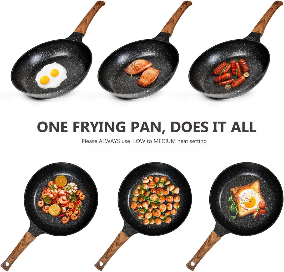 diig Antihaft Pfanne 28cm, Bratpfanne Flachpfanne mit Deckel, Aluminium Gusspfanne, anthrazit Marble