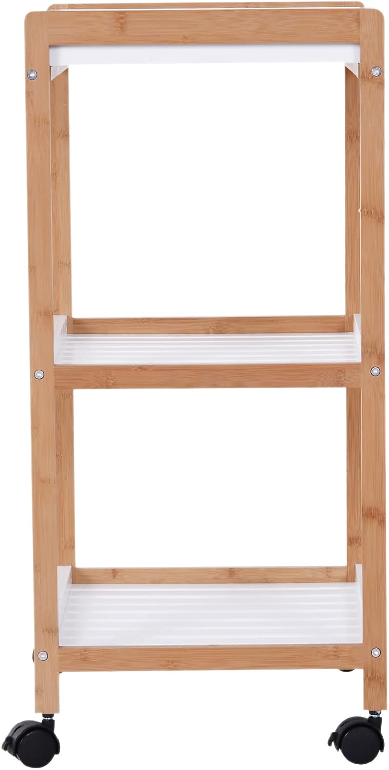 HOMCOM Küchenrollwagen Küchenwagen rollbar Küchentrolley Servierwagen abnehmbares Tablett Bambus + M