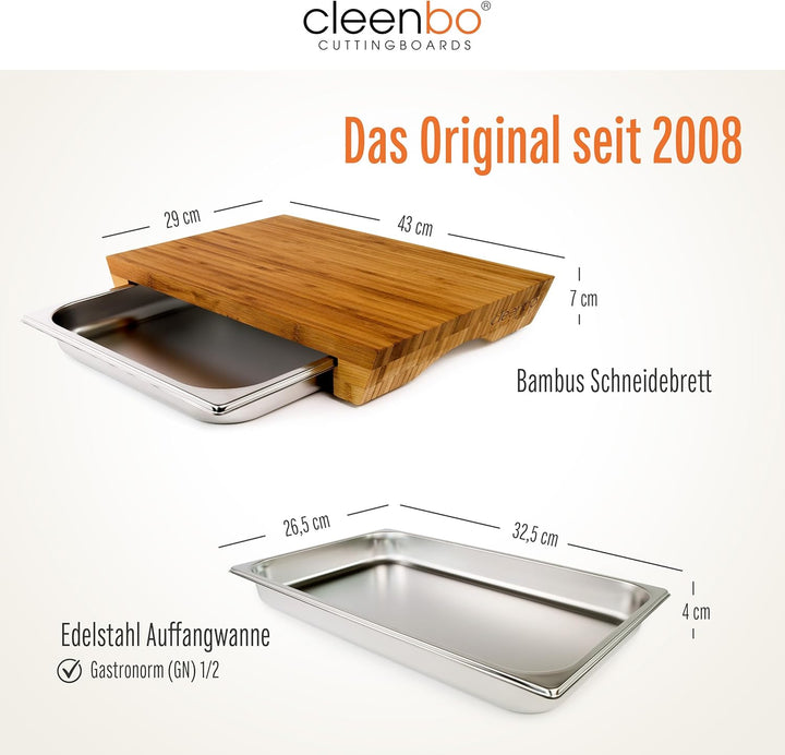 Schneidebrett mit Auffangschale "Style Bamboo" Profi Holz Küchenbrett aus Bambus - Holzbrett Schneid