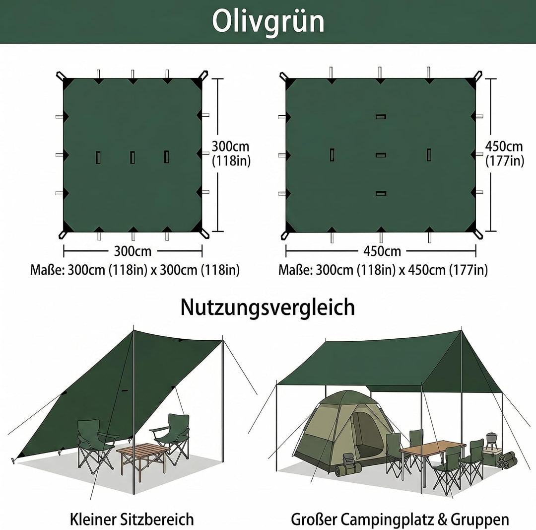 Zeltplane Tarp für Hängematte Regenschutz Sonnensegel für Ourdoor Camping Wasserdicht Anti-UV Grün 3