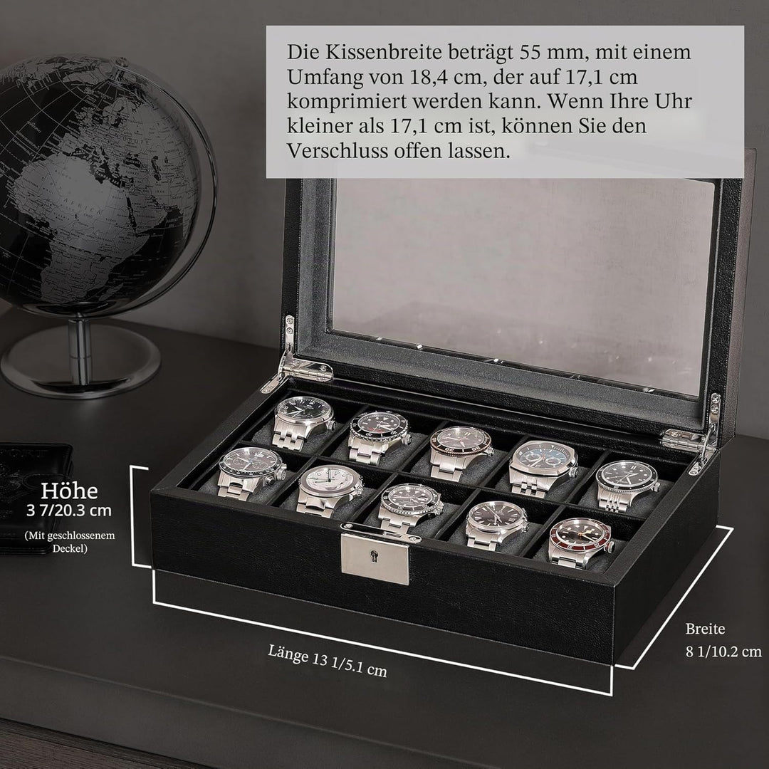 ROTHWELL Uhrenbox aus Leder mit 10 Fächern – Luxus-Uhrenetui, Veranstalter Uhrenaufbewahrung, Ultraw