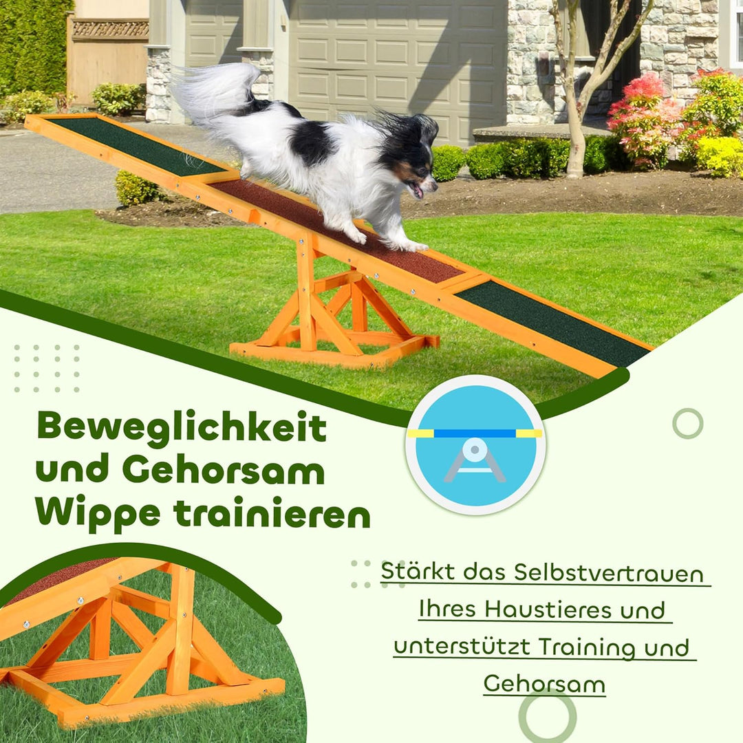 PawHut Hundewippe Hunde Agility Wippe Holz Welpenspielzeug Agility Training Hundesport für grosse Hu