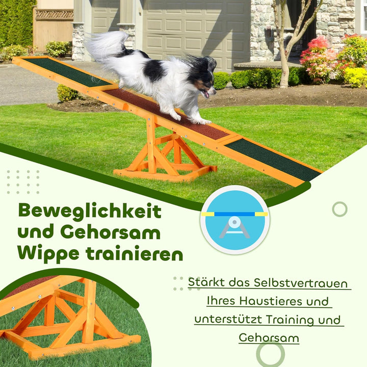 PawHut Hundewippe Hunde Agility Wippe Holz Welpenspielzeug Agility Training Hundesport für grosse Hu