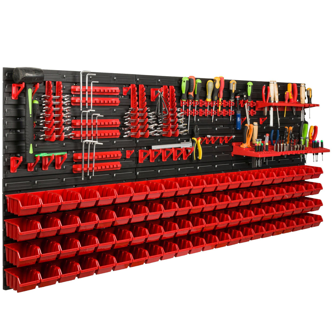 Lagersystem Werkstattregal | 172 x 78 cm | 88 stck. Box | Wandregal mit Werkzeughalterungen und Stap