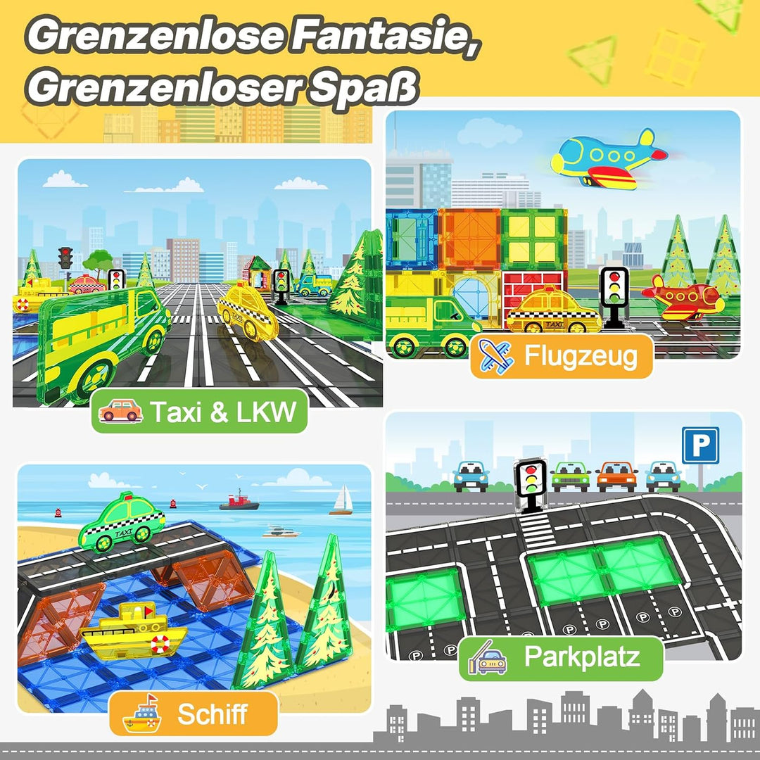 Coodoo Magnetische Fliesen Stadtstrassen-Set, Kinderspielzeug, sensorische Spiele für 3-jährige Jung