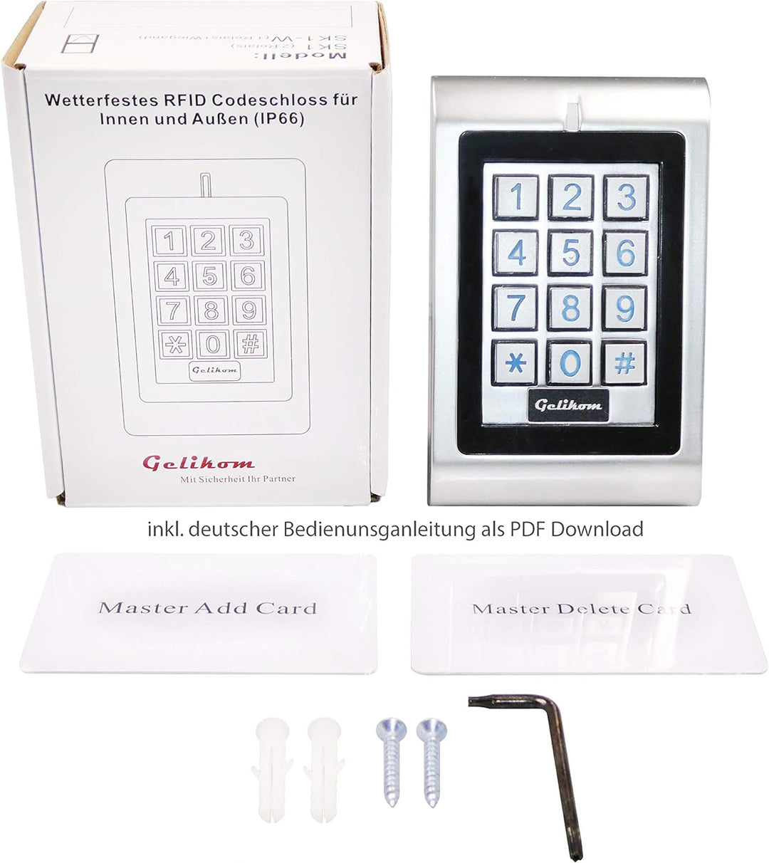 Gelikom SK1-W Wasserdichtes RFID und PIN Codeschloss Türöffner Transponder Passwort, Codeschloss