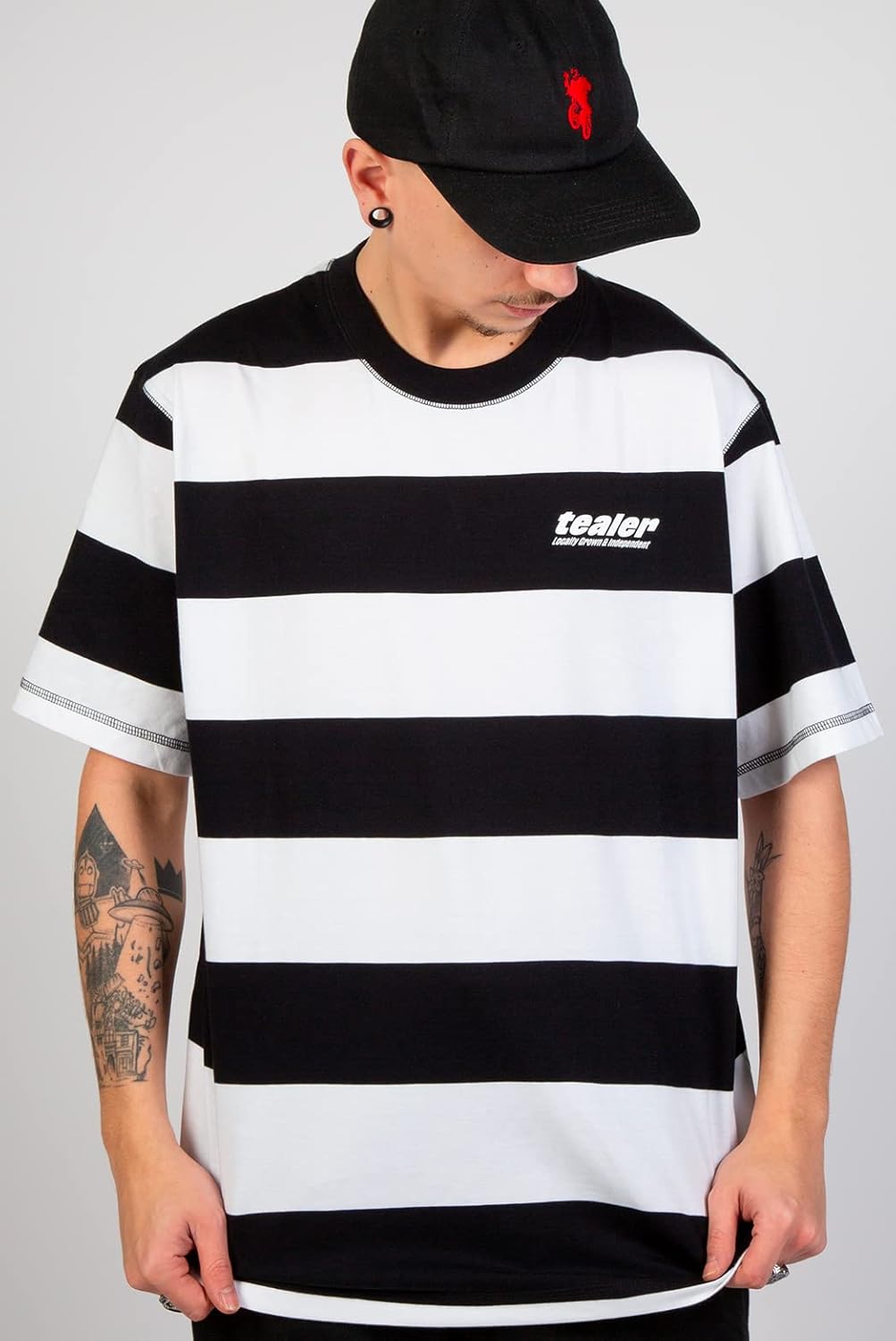 Unisex Stripe Basic Ss23 T-Shirt, Schwarz, XS