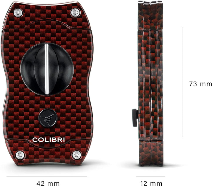 Colibri V-Cut Zigarrenschneider | Rotes Kohlefaserdruck | Federauslöser | Tiefer 7mm V-Schnitt | Bis