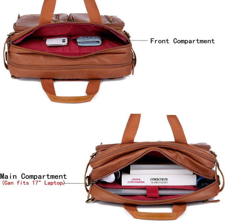 Baosha Herren PU Leder Aktentasche Rucksack Hybrid 17 Zoll Laptoptasche Messenger Bag Business Umhän