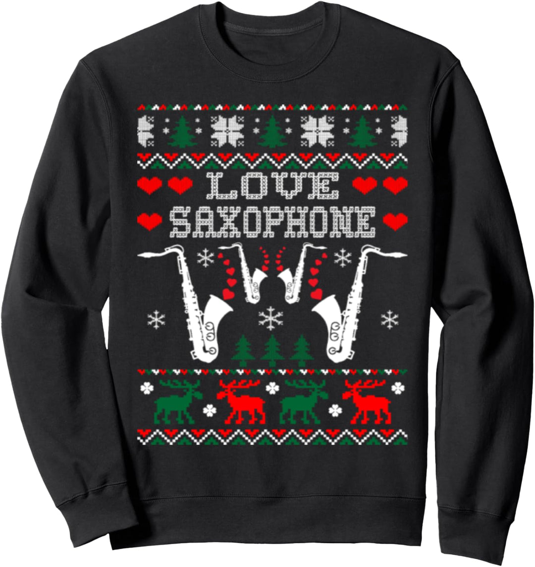 Lustiger Weihnachtspullover mit Saxophon-Motiv Sweatshirt