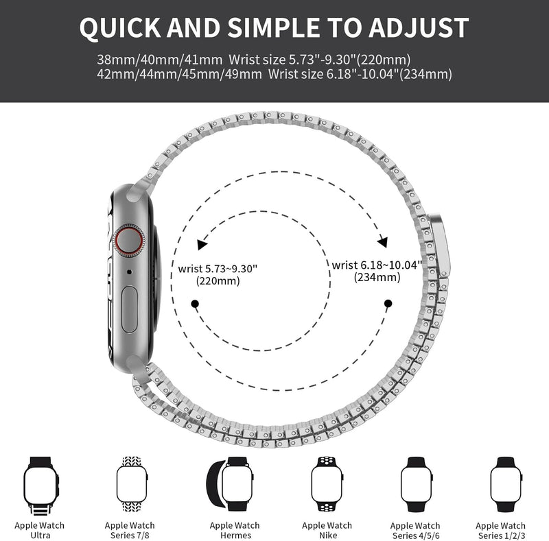 Wristitani Kompatibel mit Apple Watch Armband 49mm/45mm/44mm/42mm/41mm/40mm/38mm, 630 Edelstahl Meta