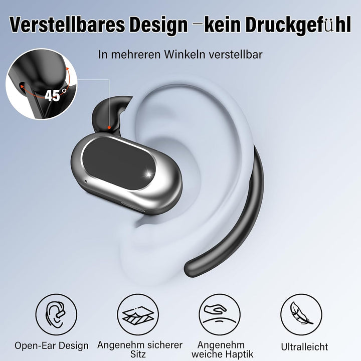 Open Ear Kopfhörer Bluetooth 5.4, 36Std Bluetooth Kopfhörer Tiefem Bass | 14,2 mm Treiber Ohrhörer m
