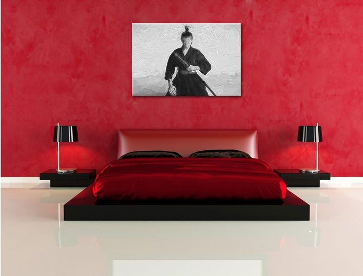 Pixxprint stolze Samurai-Kriegerin Kunst als Leinwandbild/Grösse: 100x70 cm/Wandbild/Kunstdruck/fert