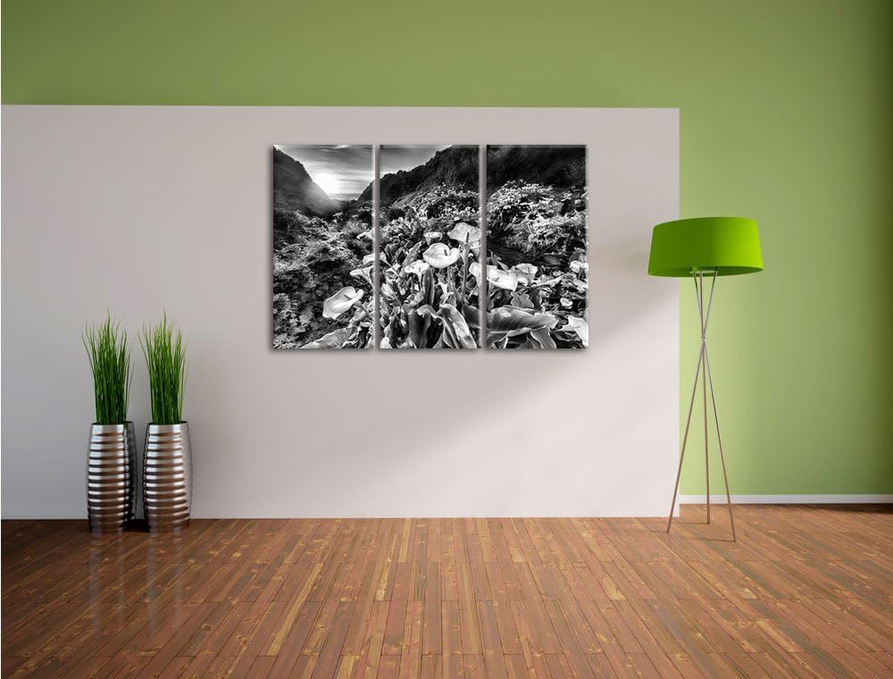 Pixxprint Blumenwiese in den Bergen als Leinwandbild/Grösse: 3 Teilig (120x80) / Wandbild/Kunstdruck