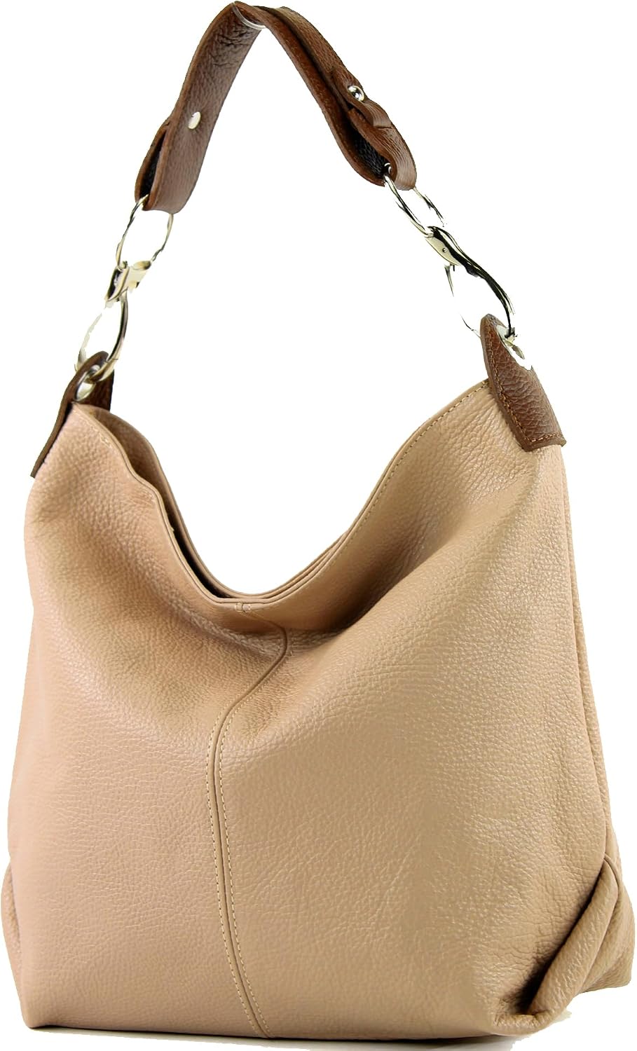 modamoda de T168 Damen Leder Schultertasche, handmade in Italy Beige/Braun, Beige/Braun