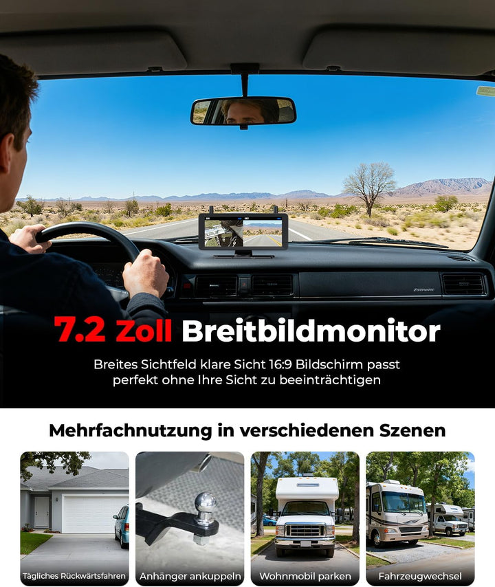 Zwei Solar Rückfahrkamera Kabellose Magnet : 2 Min DIY Installation 7,2 Zoll 1080P Dual Channel Moni