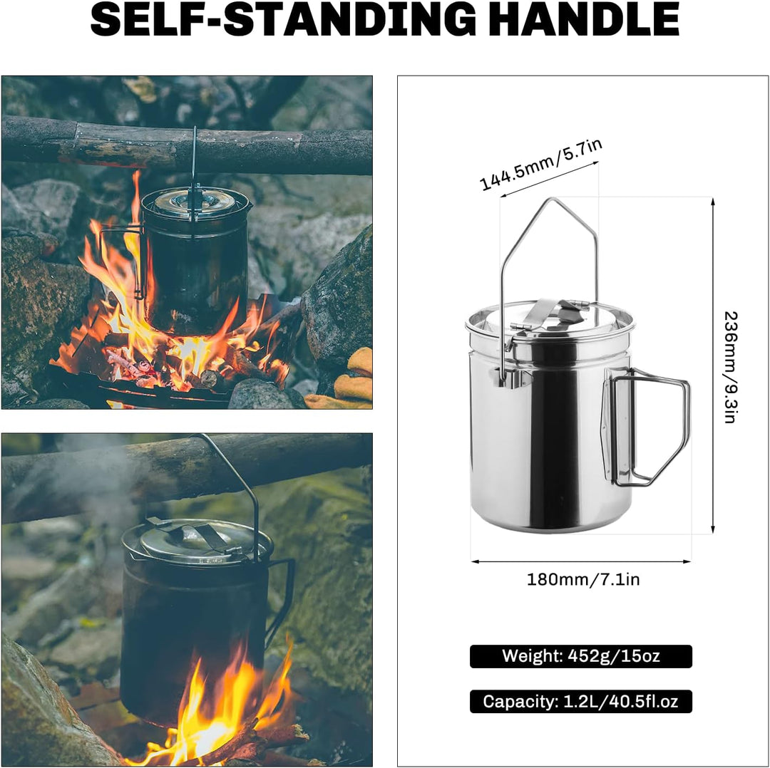 Fire-Maple Campingtopf Edelstahl Camping-Hängetasse mit Dampfkorb 1,2 l Lagerfeuer-Kaffeetasse mit F