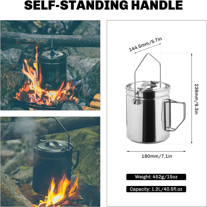 Fire-Maple Campingtopf Edelstahl Camping-Hängetasse mit Dampfkorb 1,2 l Lagerfeuer-Kaffeetasse mit F