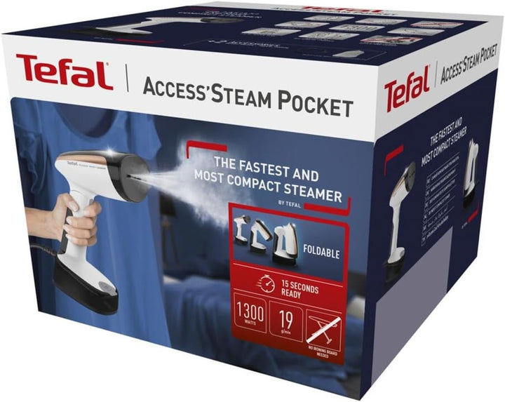 Tefal Access Steam Pocket Dampfbürste DT3030 | Kompaktes Design | Abklappbarer Bügelkopf | Aufheizze