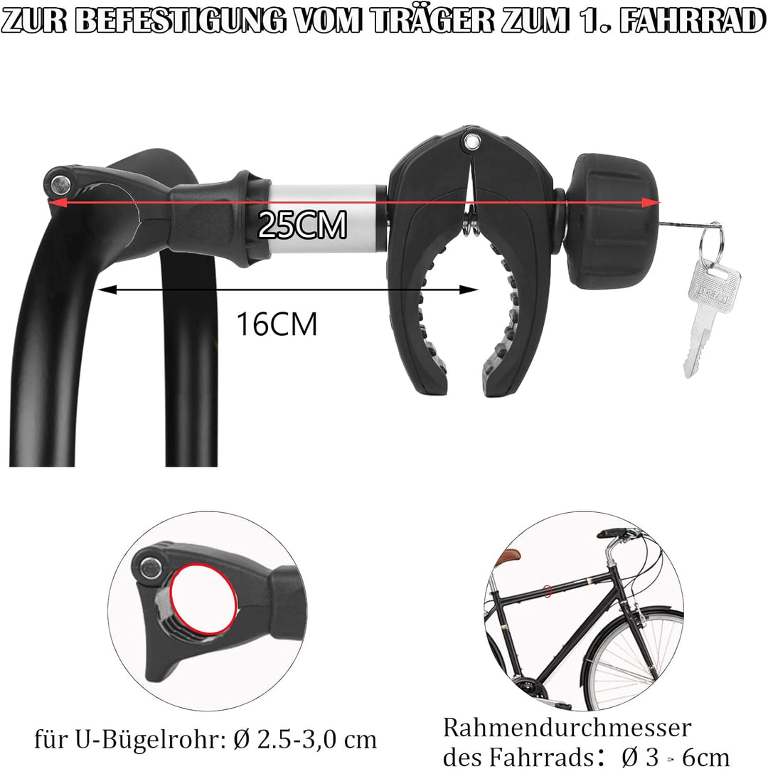 Rahmenhalter für Fahrradträger 25CM Länge, Universal Kurze Fahrradrahmenhalter Abschliessbare, Alu R