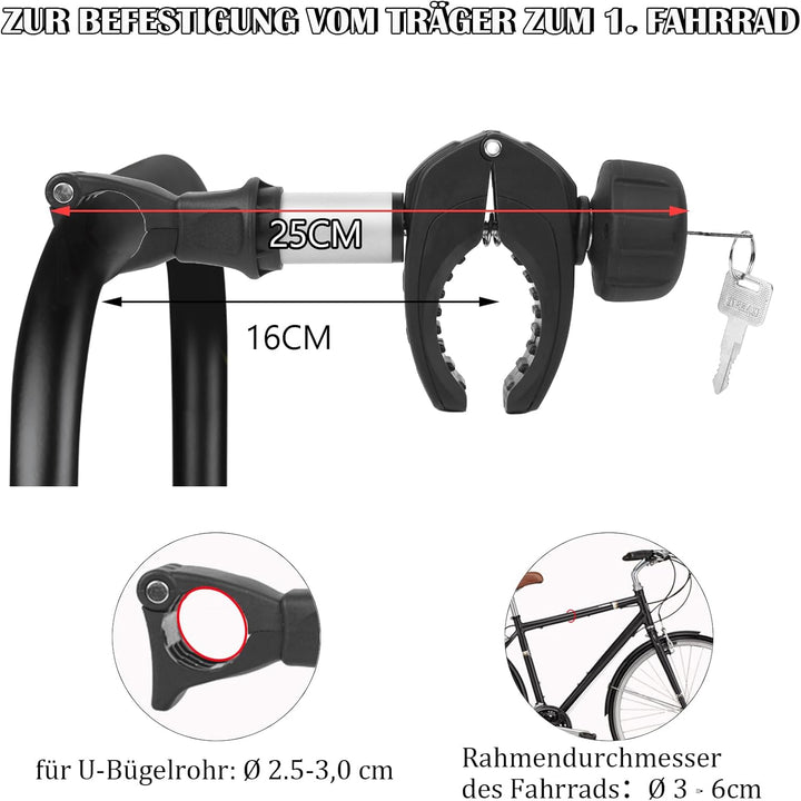 Rahmenhalter für Fahrradträger 25CM Länge, Universal Kurze Fahrradrahmenhalter Abschliessbare, Alu R