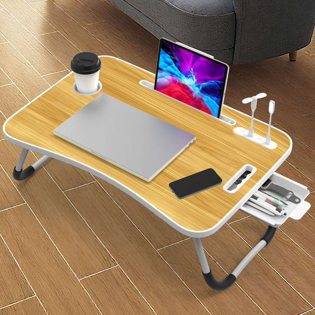 Huracan Laptoptisch für Bett, Laptop Ständer Betttisch Klappbarer, Tragbares Lapdesk mit Schublade,