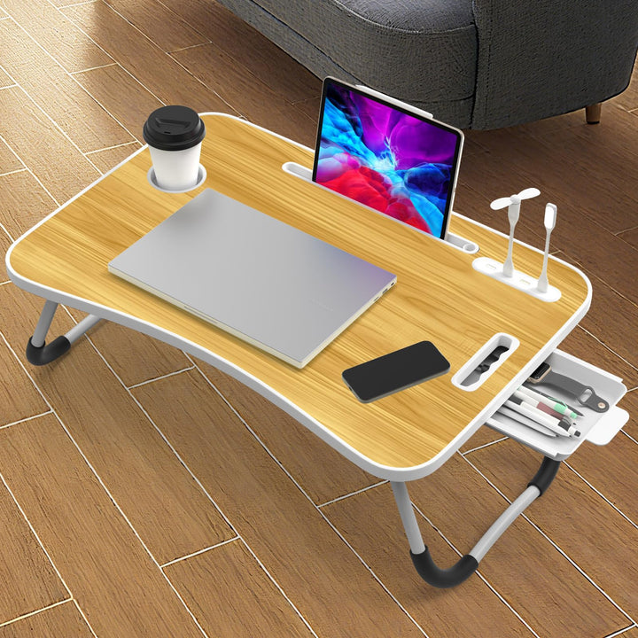 Huracan Laptoptisch für Bett, Laptop Ständer Betttisch Klappbarer, Tragbares Lapdesk mit Schublade,