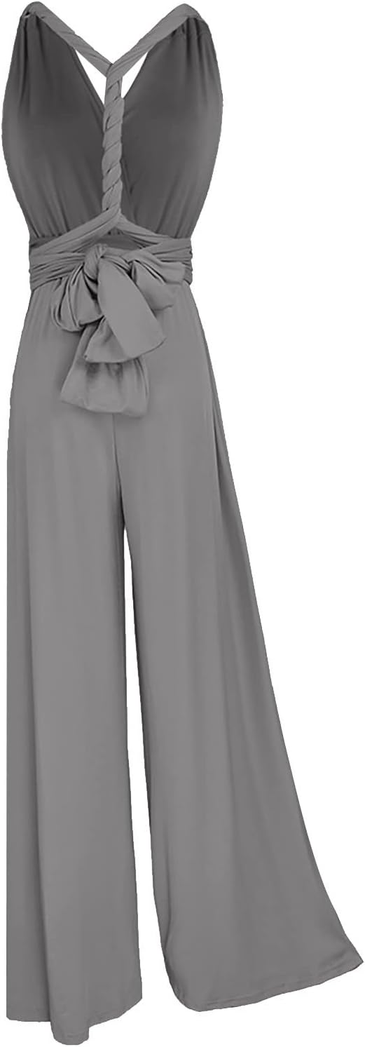 Ansenesna Jumpsuit Damen Sommer Lang Elegant Weites Bein Overall Frauen Rückenfrei V Ausschnitt Einf