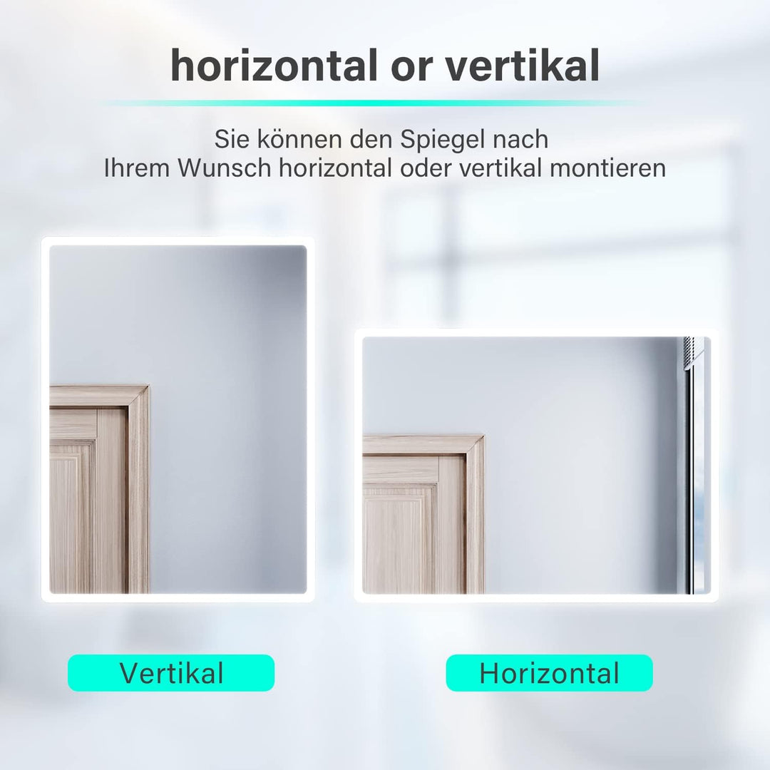 SONNI Badspiegel Lichtspiegel Kupfer/bleifreie Spiegel Wandspiegel 80 x 60cm kaltweiss IP44 energies