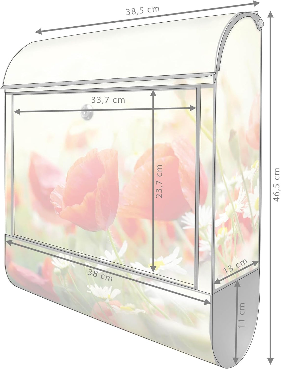 banjado® Design Briefkasten mit Motiv Kamille Und Mohn 39x47x14cm &amp; 2 Schlüssel - Briefkasten Stahl