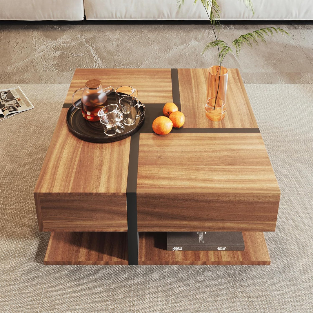 Merax Couchtisch Wohnzimmertisch mit 4 Schubladen, Modern Beistelltisch Kaffeetisch mit Zwei Ablagee