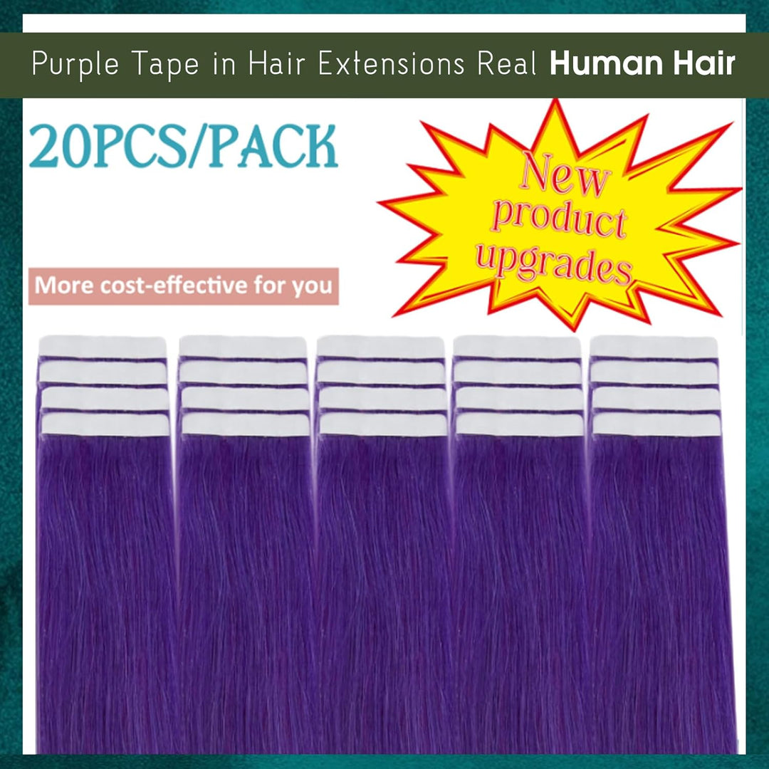 RUNATURE Tape in Extensions Echthaar Lila 35cm Glatt Menschliches Haar Extensions Echthaar Tape 40g