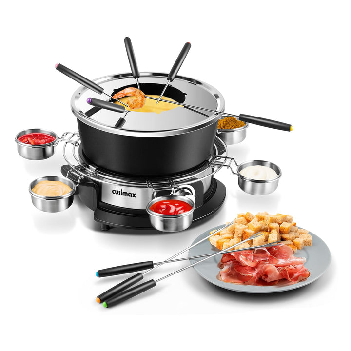 CUSIMAX Elektrisches Fondue-Set mit 1200W Leistungsregelung für Käse, Schokolade, Öl und Brühe, 2L A