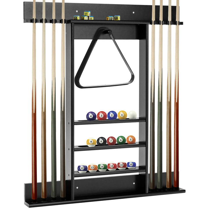 GOPLUS Billardständer, Pool Queue Halter aus Kiefernholz mit 8 Queue-Stifte, 3-stufig, Ball Rack Hal