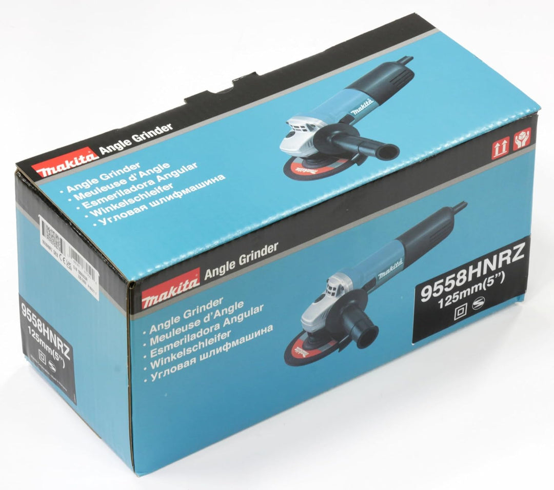 Makita 9558HNRZ Winkelschleifer, 125 mm Scheibendurchmesser, 840 Watt Leistung, mit Schutzhaube und